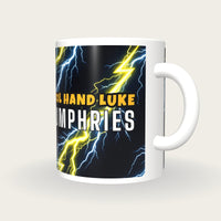 Personalised Yellow Lightning Darts Shirt Mug, three-quarter view