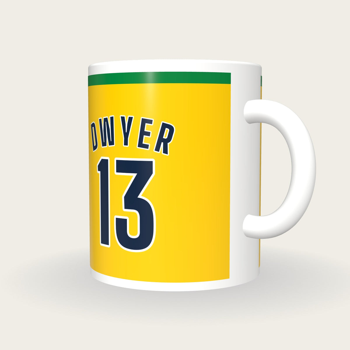 Personalised Gold and Green Hockey Shirt Mug, three-quarter view