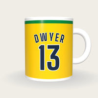 Personalised Gold and Green Hockey Shirt Mug, front