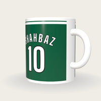 Personalised Green and White Hockey Shirt Mug, three-quarter view