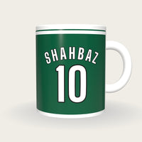 Personalised Green and White Hockey Shirt Mug, front