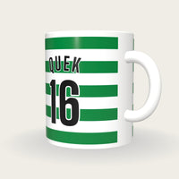 Personalised Green and White Hoops Hockey Shirt Mug, three-quarter view