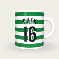 Personalised Green and White Hoops Hockey Shirt Mug, front