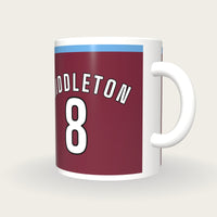 Personalised Maroon and Sky Blue Hockey Shirt Mug, three-quarter view