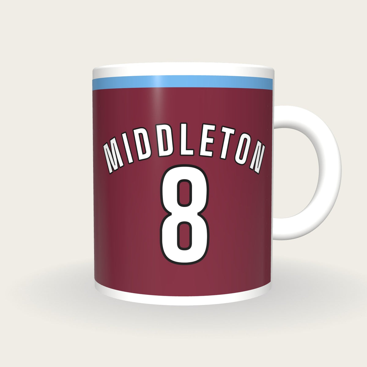 Personalised Maroon and Sky Blue Hockey Shirt Mug, front
