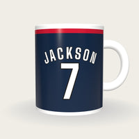 Personalised Navy and Red Hockey Shirt Mug, front