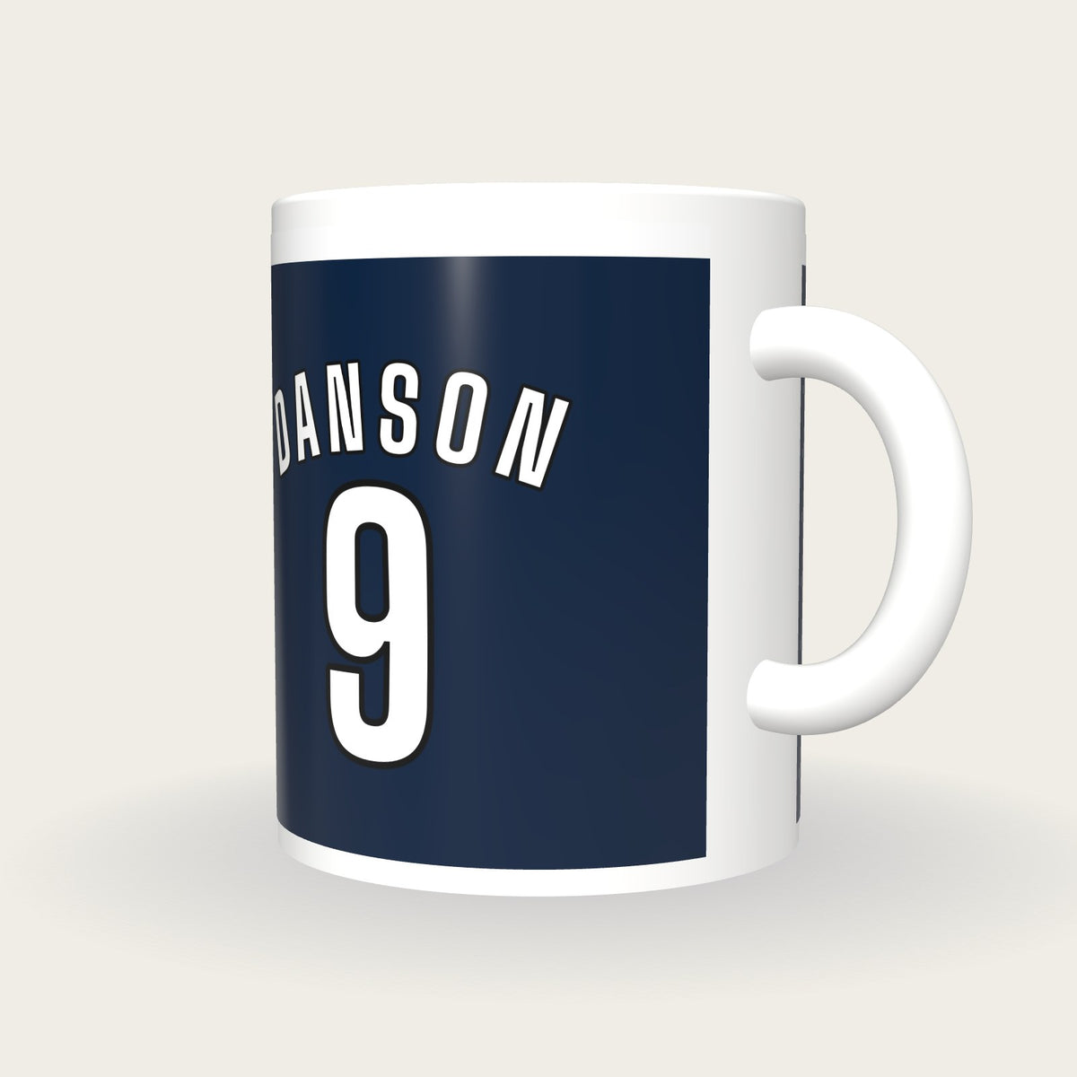 Personalised Navy and White Hockey Shirt Mug, three-quarter view