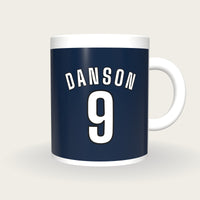 Personalised Navy and White Hockey Shirt Mug, front