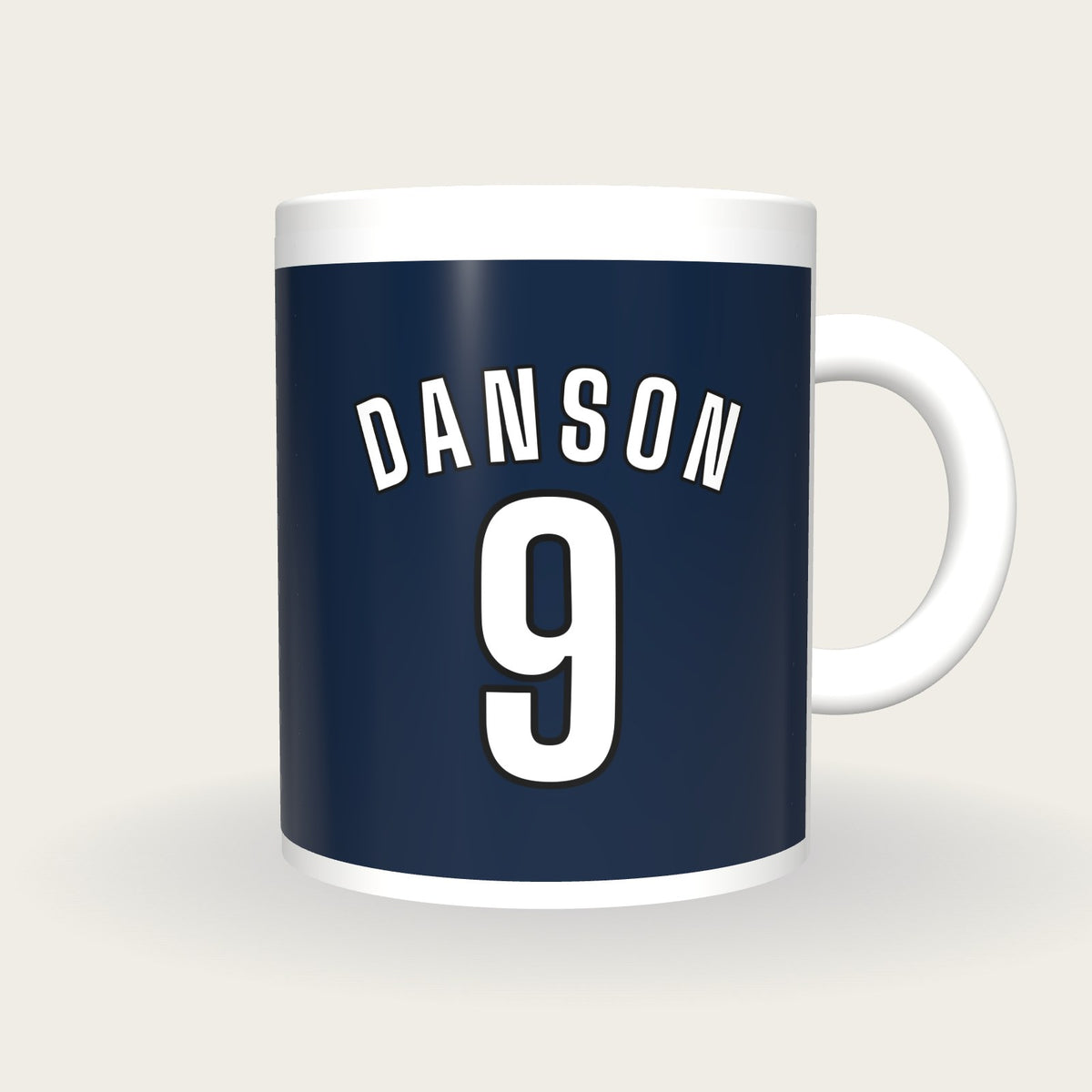 Personalised Navy and White Hockey Shirt Mug, front