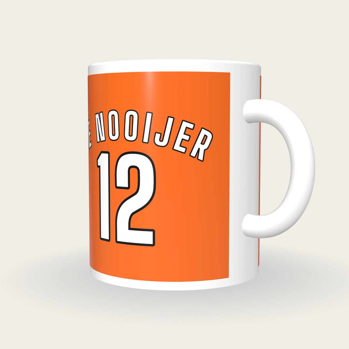 Personalised Orange and White Hockey Shirt Mug, three-quarter view