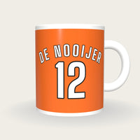 Personalised Orange and White Hockey Shirt Mug, front