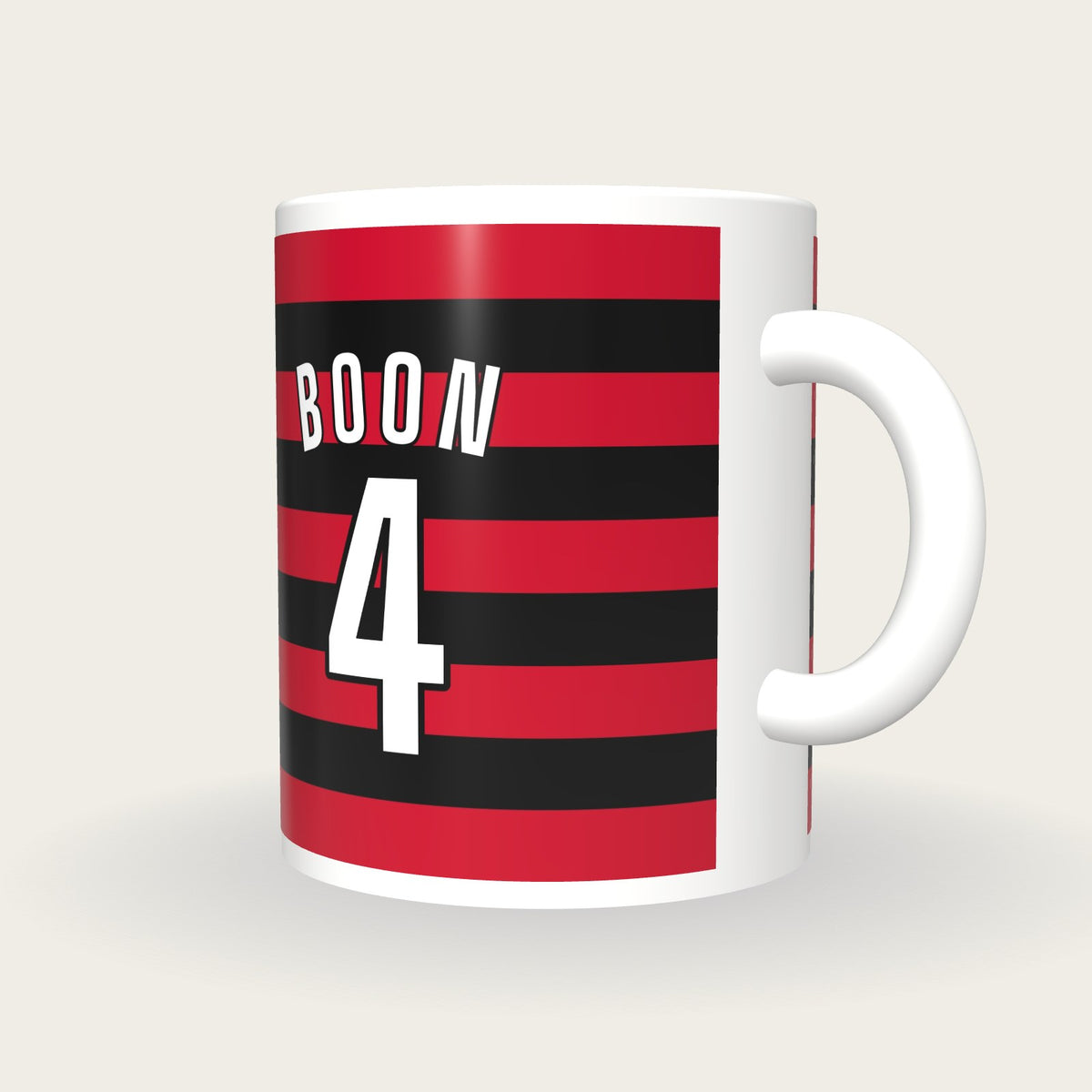 Personalised Red and Black Hoops Hockey Shirt Mug, three-quarter view