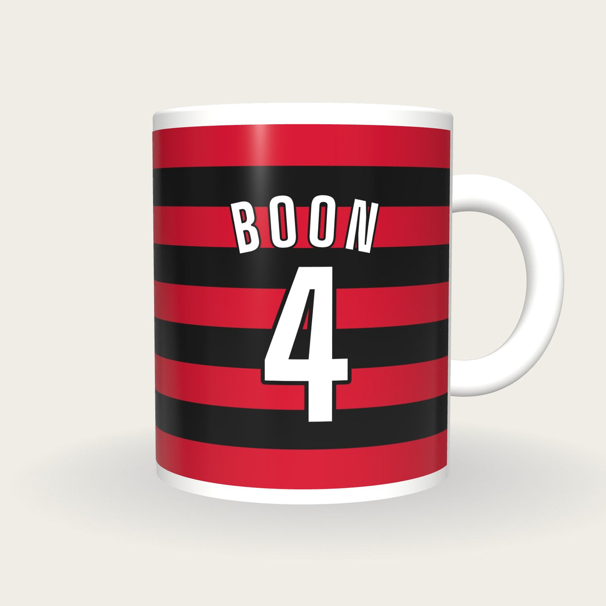 Personalised Red and Black Hoops Hockey Shirt Mug, front