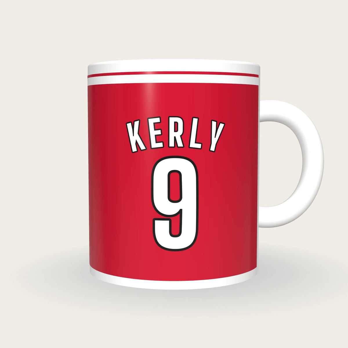 Personalised Red and White Hockey Shirt Mug, front