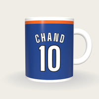 Personalised Royal Blue and Orange Hockey Shirt Mug, front