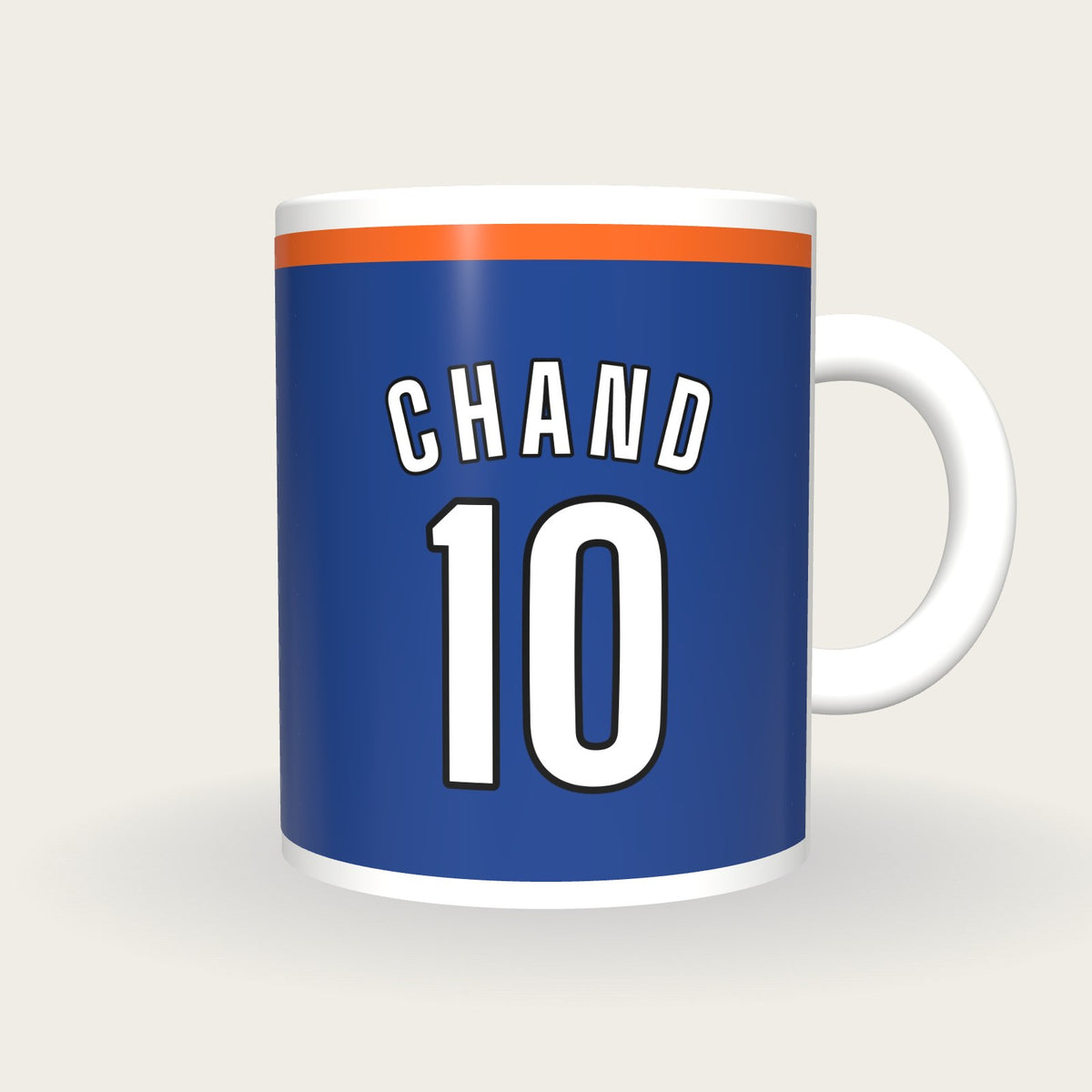 Personalised Royal Blue and Orange Hockey Shirt Mug, front