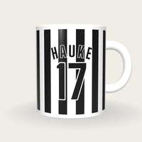 Personalised White and Black Stripes Hockey Shirt Mug, front