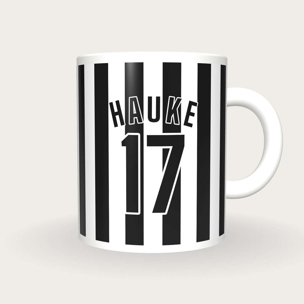 Personalised White and Black Stripes Hockey Shirt Mug, front