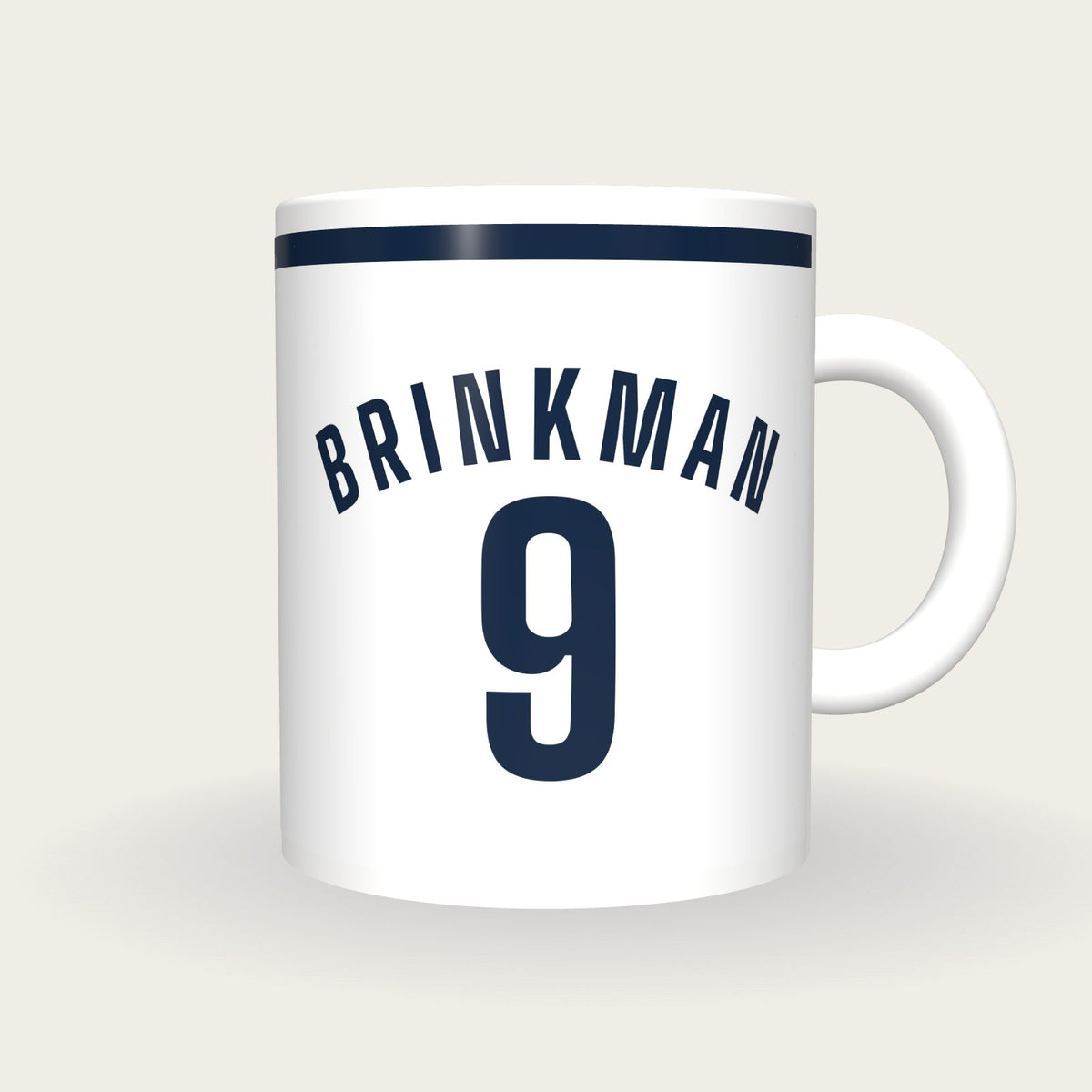 Personalised White and Navy Hockey Shirt Mug, front