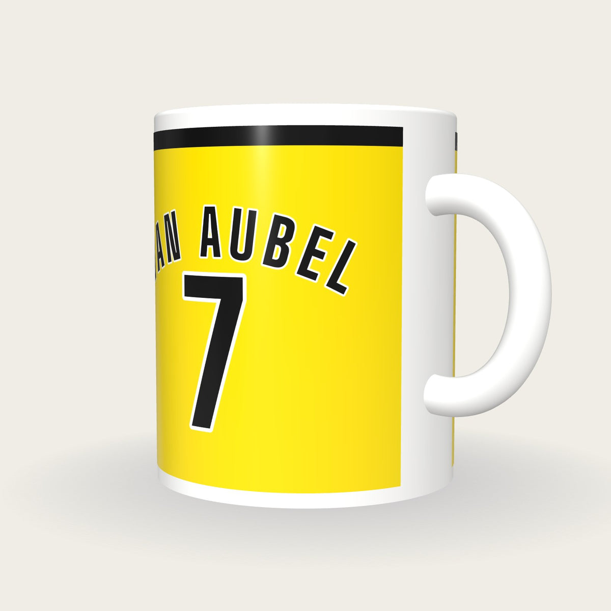 Personalised Yellow and Black Hockey Shirt Mug, three-quarter view