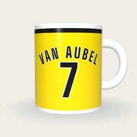 Personalised Yellow and Black Hockey Shirt Mug, front