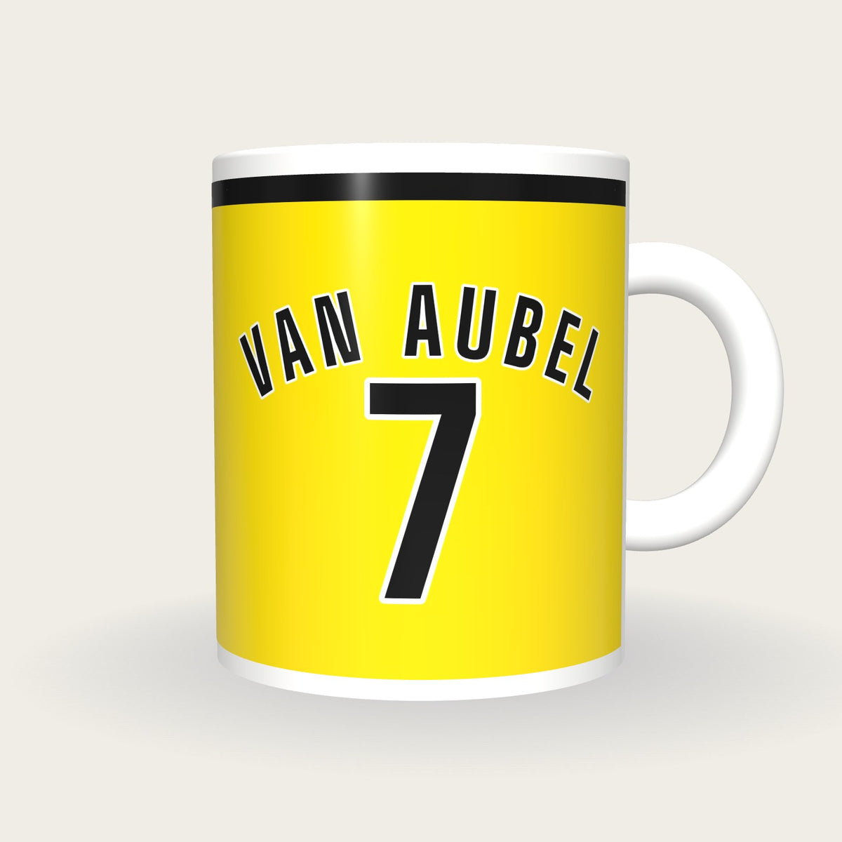 Personalised Yellow and Black Hockey Shirt Mug, front