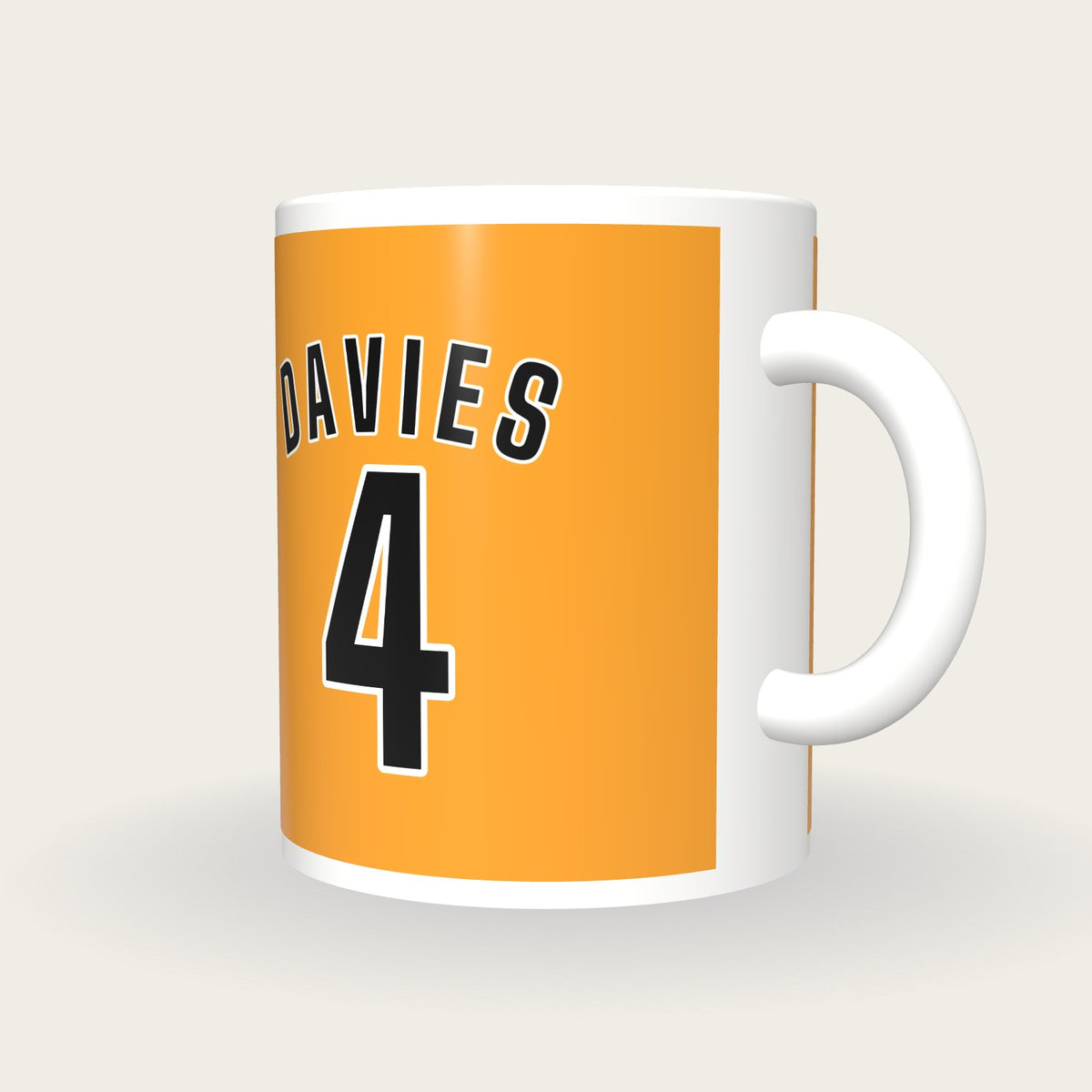 Personalised Amber and Black Football Shirt Mug, three-quarter view
