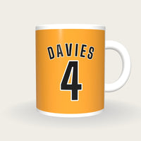 Personalised Amber and Black Football Shirt Mug, front