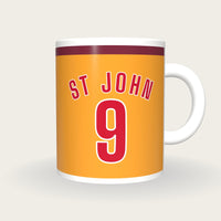 Personalised Amber and Claret Football Shirt Mug, front