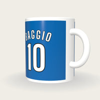 Personalised Azure and White Football Shirt Mug, three-quarter view