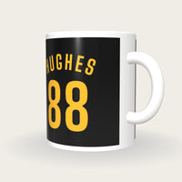 Personalised Black and Gold Football Shirt Mug, three-quarter view