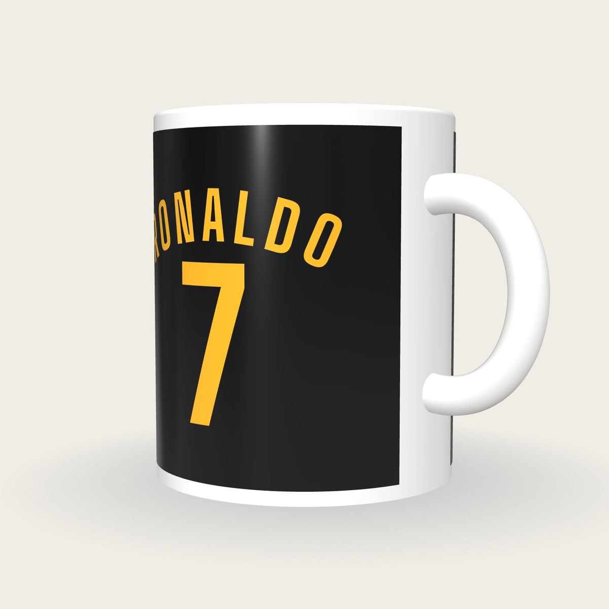 Personalised Black and Gold Football Shirt Mug, three-quarter view