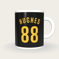Personalised Black and Gold Football Shirt Mug, front