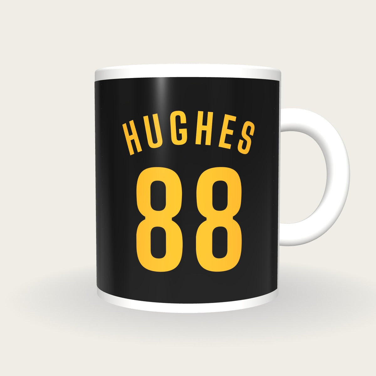 Personalised Black and Gold Football Shirt Mug, front