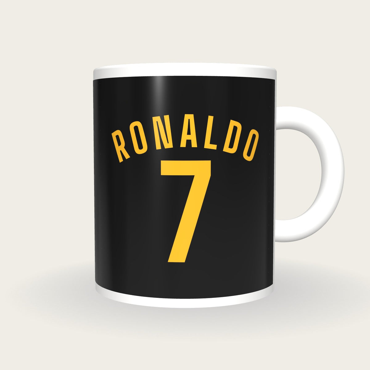 Personalised Black and Gold Football Shirt Mug, front