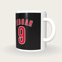 Personalised Black and Red Football Shirt Mug, three-quarter view