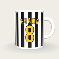 Personalised Black and White Stripes Football Shirt Mug, front