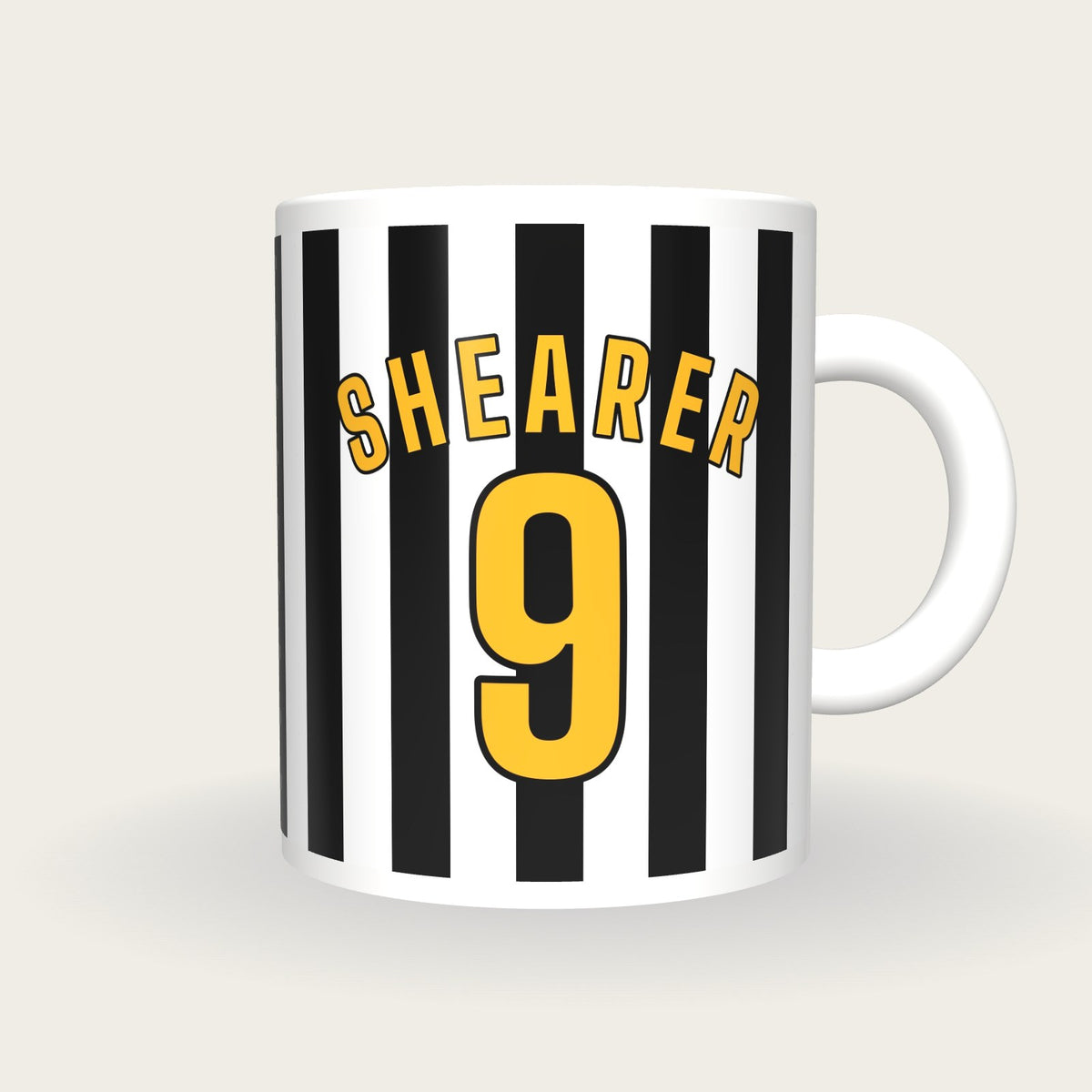 Personalised Black and White Stripes Football Shirt Mug, front