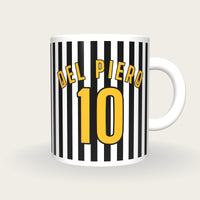 Personalised Black and White Thin Stripes Football Shirt Mug, front