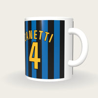 Personalised Blue and Black Stripes Football Shirt Mug, three-quarter view