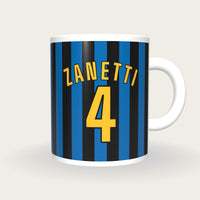 Personalised Blue and Black Stripes Football Shirt Mug, front