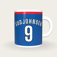Personalised Blue and Red Football Shirt Mug, front