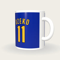 Personalised Blue and Yellow Football Shirt Mug, three-quarter view