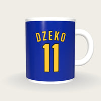 Personalised Blue and Yellow Football Shirt Mug, front