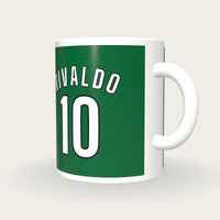 Personalised Bottle Green and White Football Shirt Mug, three-quarter view