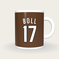 Personalised Brown and White Football Shirt Mug, front