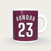 Personalised Burgundy and White Football Shirt Mug, front