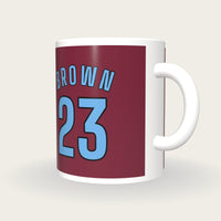 Personalised Claret and Blue Football Shirt Mug, three-quarter view