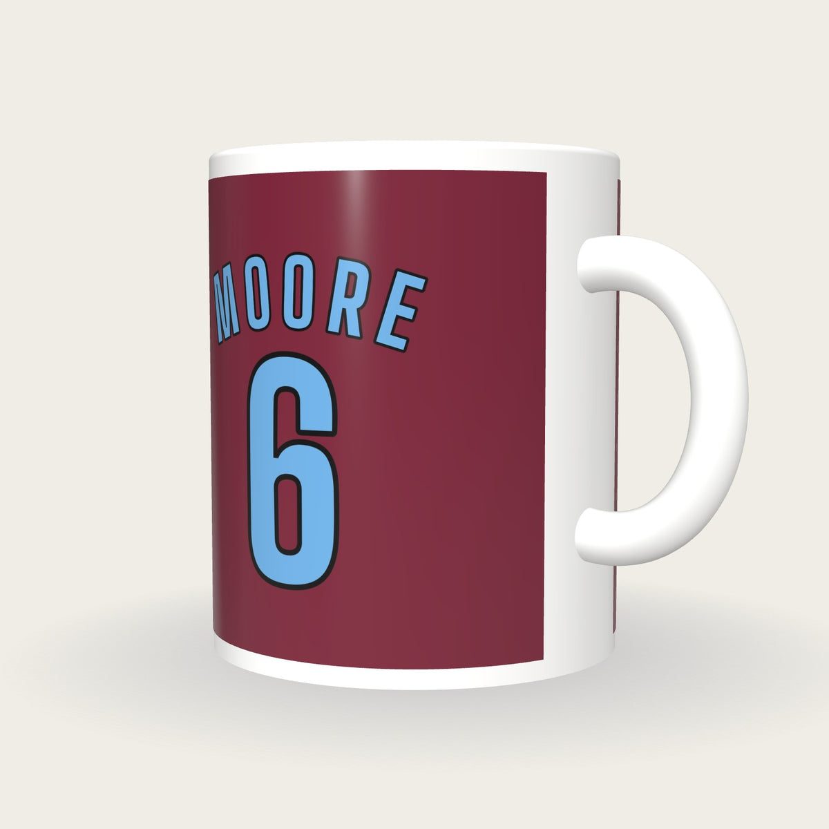 Personalised Claret and Blue Football Shirt Mug, three-quarter view