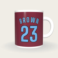 Personalised Claret and Blue Football Shirt Mug, front